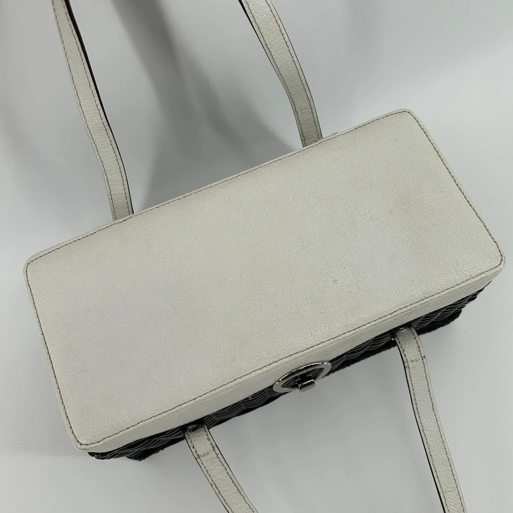 Vintage Kate Spade New York Black Wicker Basket White Leather Bag Polka Dot - Picture 3 of 16